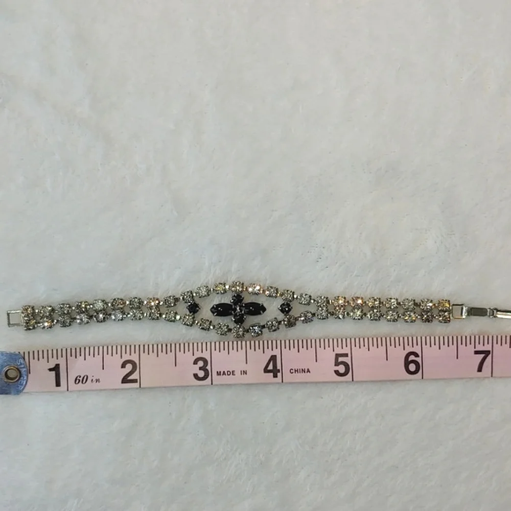 Stylish Formal Wear Rhinestone Women's Bracelet in Black Silver, 7 Inches - Picture 10 of 14